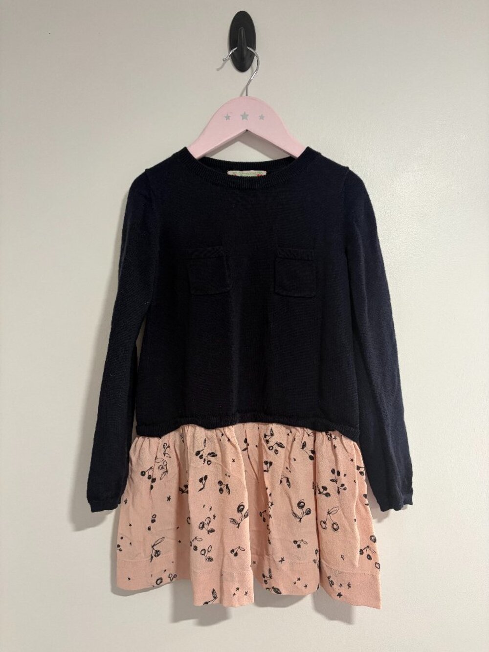 Bonpoint Bi-Fabric Dress Navy Merino Wool and Pink